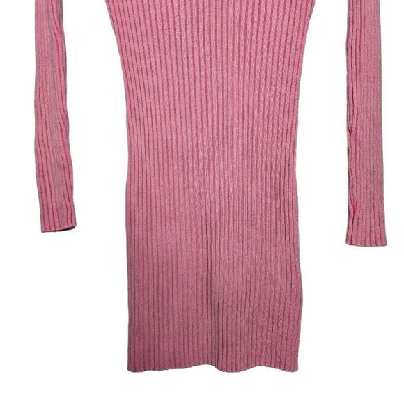 H&M Pink Rib-knit Dress with Collar Long Sleeves Size Medium - Picture 8 of 11